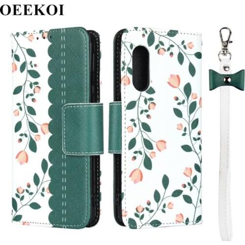 OEEKOI Lanyard Flower Print Wallet Leather Flip Case for Sharp Sense3 Lite