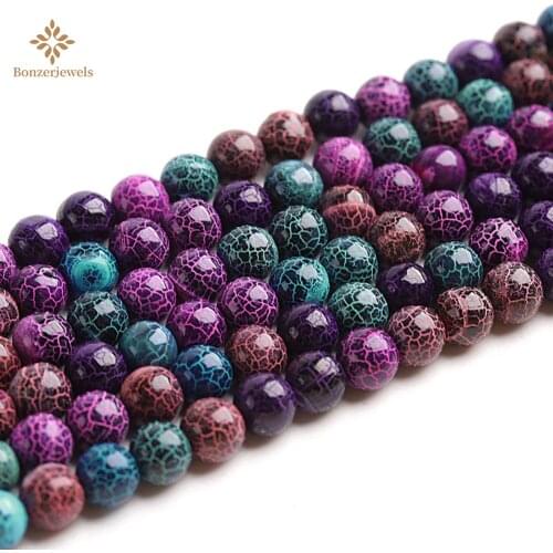 Matte Colorful Mixed Frost Cracked Fire Dragon Veins Onyx Agates Natural Stone Beads 6/8/10mm Round Quartz For Jewelry Making