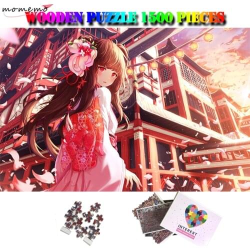 MOMEMO Pink Girl Wooden Adult 1500 Pieces Puzzle Interesting Jigsaw Puzzle Pretty Anime 1500 Piece Puzzles Decompression Toys