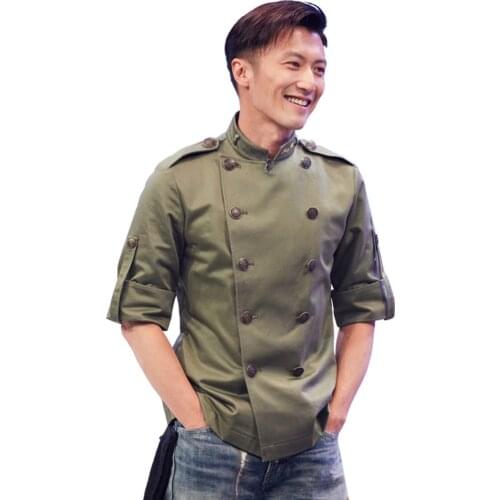 Men Short Sleeves Breathable Double-breasted Chef Food Service Cuisine Cook Workwear T-shirt Kitchen Work Uniforms Aprons New