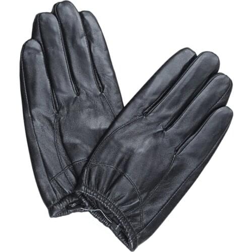 Mens leather gloves thin section sheepskin short leather gloves winter touch screen warm driving glove mittens for man