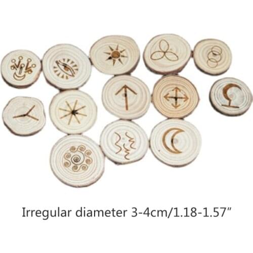 N58B 13Pcs Wood Chakras Mysticism Supplies Natural Wood Runes for Round Altar Occultism Divination Rune Kit Props Pendant