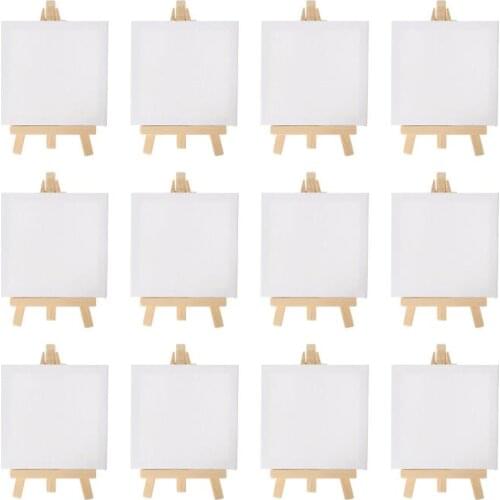 12pcs Artists 5 inch Mini Easel +3 inch x3 inch Mini Canvas Set Painting Kids Craft DIY Drawing Small Table Easel for School
