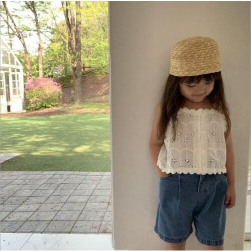 2021 New Wholesale Girls Lace Vest Fashion Cotton Kids Summer Vest Top 1-7 years CO338