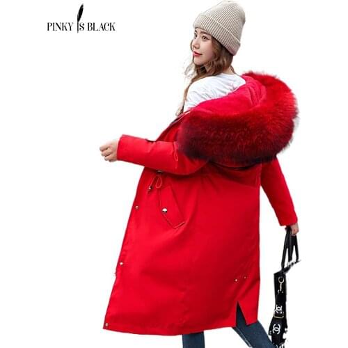 PinkyIsBlack Fur Collar Long Hooded Parkas New Winter Jacket Women Big Pocket Removable Wool Liner Three Ways Wear Winter Coat