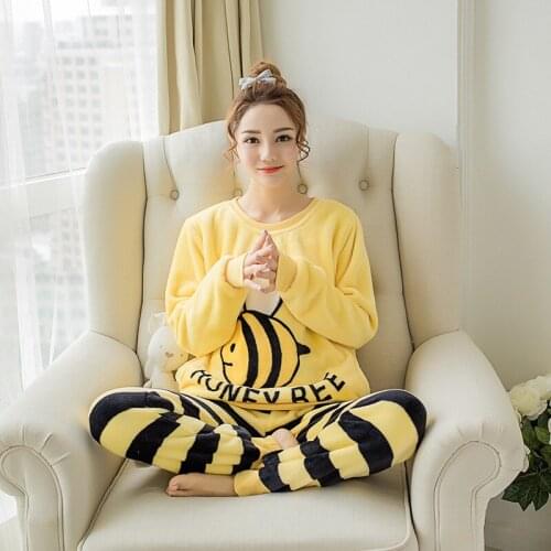 2020 New Winter Pajamas Set Women Sleepwear Warm Flannel Long Sleeves Pajamas Pink Cute Animal Homewear Thick Home Suit pijamas