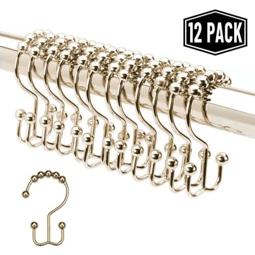 12pcs Stainless Steel Roller Double Sliding Hooks Bath Rollerball Shower Curtains Glide Rings Home Bathroom Accessorie