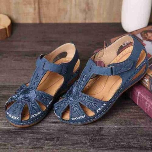 Womens Platform Sandals Summer Casual Orthopedic Sandals Closed Toe Mules Slippers Flat Shoes Hollow Woven Flower Sandals