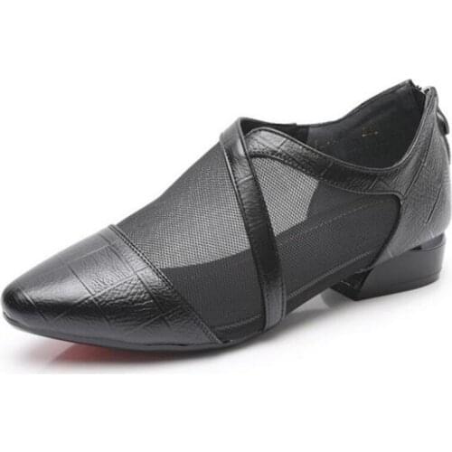 Hot 2020 New Pointed Mesh Low-heel Sandals Summer Women Shoes Genuine Leather Sandals Soft Comfort Fashion Sandals Large Size 43