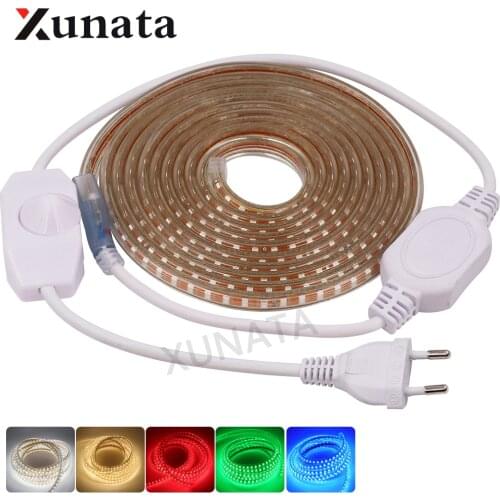 220V LED Strip Waterproof Outdoor Lighting SMD 2835 120 LEDs/m Ribbon Tape Flexible LED Light Lamp With EU Dimmer Plug