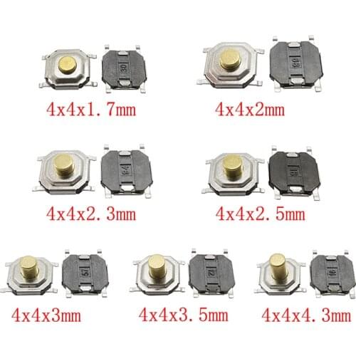 50Pieces 4x4mm PCB Tactile Push Button Switch Mini Switch Momentary Tact Switch Key Button SMD 4x4x1.7/2/2.3/2.5/3/3.5/4.3mm