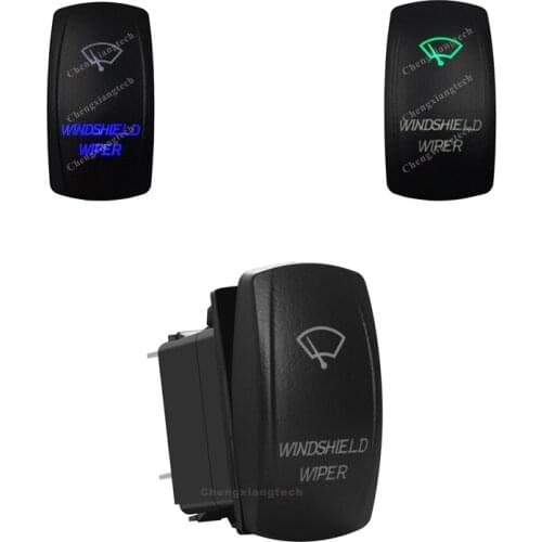 3 Pin SPST On Off Rocker Switch - WINDSHIELD WIPER - Car Boat Marine Up Green & Down Blue Led Toggle Switch for Carling Narva