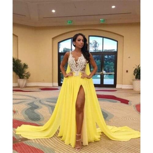 Bright Yellow Summer Evening Dresses With Wrap Appliqued Lace Beads Sleeveless Formal Prom Dress Custom Made Sexy Illusion