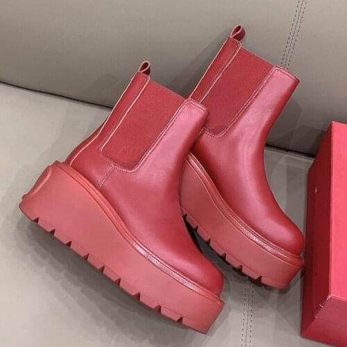 New Fashion Thick Soled Boots Brand Design Round Toe Women Shoes Solid Ankle Elastic Band Female Boots