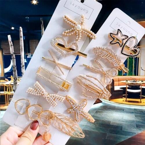 4Pcs Crystal Simulation Pearl Hair Clip For Women Fashion Hair Accessories Set Geometry Gold Silver Color Hairpins Girl Headwear
