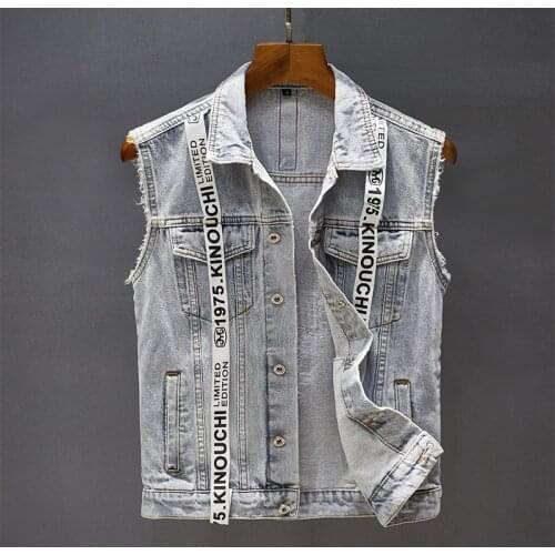 Fashion Trend Denim Vest Coat Mens Spring Autumn Vintage Cotton Waistcoat Slim Fit Casual Sleeveless Cowboys Jacket for Boys