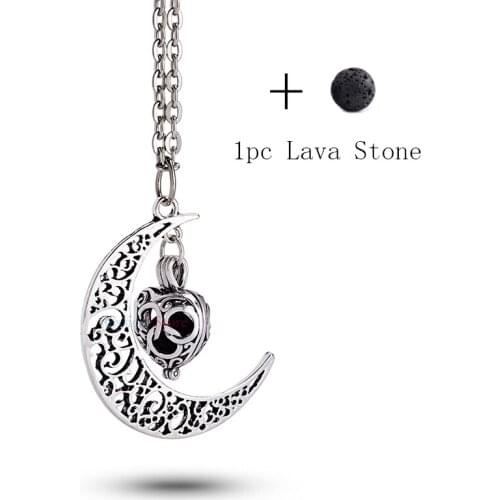 1Pc Antique Silver Color 8mm Lava Stone Diffuser Pendant Hollow Locket Necklaces For Essential Oil Jewelry Gift
