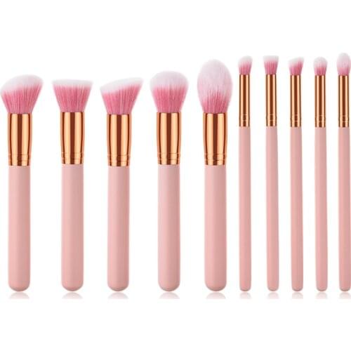 10PCS Makeup Brushes Set Pink Handle For Women Foundation Lip Eye Liner maquiagem Make up Brush Beauty Tools Kit ZZ10B