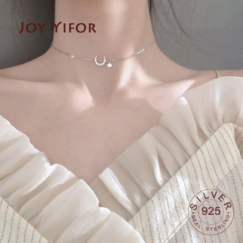 100% 925 Sterling Silver necklace Vintage moon stars chocker Cross Pendant Necklaces For Women Choker Jewelry Wholesale