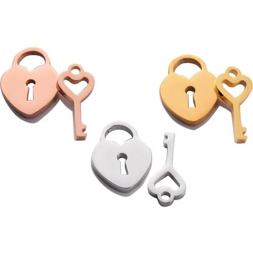 3Pcs/Lot Sweet Heart Key Lock Stainless Steel Tag Charm DIY For Jewelry Making Lovers Gift Pendant Findings