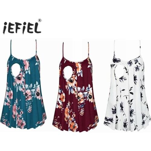 Maternity Plus Size Loose Floral Print Breastfeeding Camisole Pregnant Women Nursing Tank Tops Sling Vest S-2XL