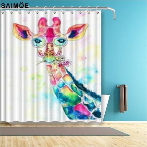 Color Giraffe Bathroom Curtain 3D Cartoon Animal For Kids Waterproof Shower Curtain Polyester Fabric Bath Curtain Bathing Cover