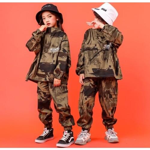 Children Hip Hop Dance Costumes for Girls Boys Camouflage Coats Party Stage Outfits Ballroom Dancing Clothes Kids Dancewear LJ