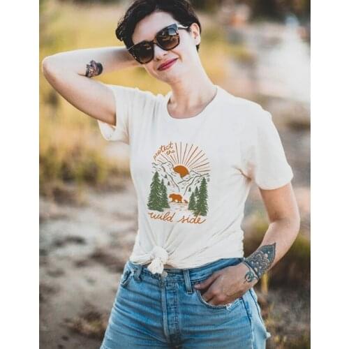 PROTECT THE WILD SIDE graphic flowers pure cottonc asual t shirt girl gift holiday women fashion vintage tees street style tops