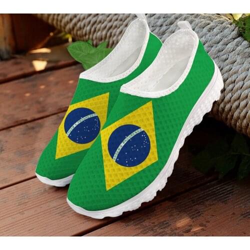 ELVISWORDS Soccer Team Brazil Pattern Summer Ladies Shoes Flats Casual Summer Womens Casual Sneakers Shoes Woman Air Mesh 2020
