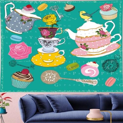 GN.PAPAYA Cute Macaron cartoon wall hanging Afternoon tea Tapestries kids room tapestry Wall Tapestry Hanging Home Decor