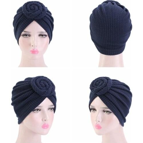 Sleep Headband Cap Womens Elastic Cotton Plate Flower Doughnut Chemotherapy Hat Cotton Headwear Scarf Bonnet Muslim Turban