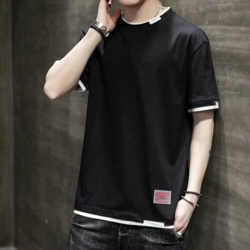 Cotton Brief Patchwork Solid T-Shirt Fake Two Pieces Funny Harajuku Funny Oversized Casual Clothes Hip Hop Simple Man Streetwear