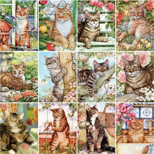 HUACAN DIY Frame Coloring By Numbers Cat Animal Unique Gift Acrylic On Canvas Picture By Number Tree For Living Room