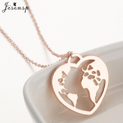 Jisensp Romantic World Map Necklace Gift for Best Friends Hollow Earth Heart Pendants Necklaces Women Traveler Jewelry Gift