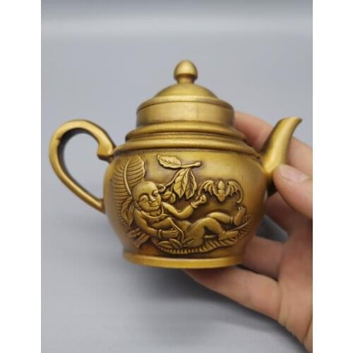 Collect Chinese Carving Brass Good LuckyForYou Fortune Teapot Metal Crafts Home Decorationng