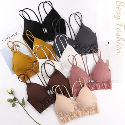 2021Womens New Thread Cotton Cross Beautiful Back Bra Sexy Lace Hem With Chest Pad Lingerie Set