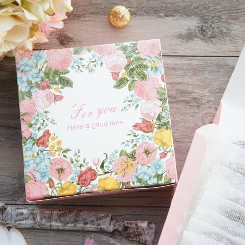 13.5*13.5*5cm 10pcs colorful flower for you Paper Box candy Cookie Storage Boxes valentine gift Packaging Wedding Christmas Use