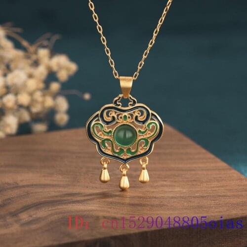 Green Jade Ruyi Pendant Crystal Women Natural Fashion Jewelry Necklace Chalcedony Zircon Chinese Gifts 925 Silver Gemstone