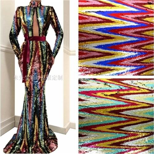 LASUI W0124 NEW multi-color fish scales sequin DIY High-end wave sequined mesh lace fabric fashion clothing costume stage
