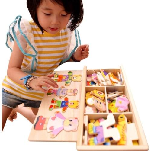 Little Bear Change Clothes Childrens Early Education Wooden Jigsaw Puzzle Dressing Game Baby Wooden Puzzle Educational Toys