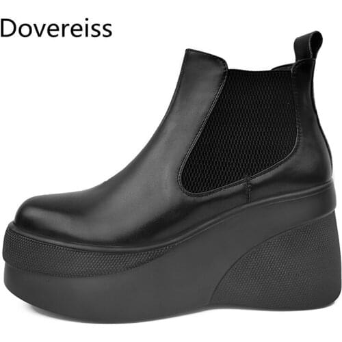 Dovereiss Fashion Womens Shoes Winter Sexy Genuine Leather Slip On Concise Casual Mature Ankle boots Height Increasing40