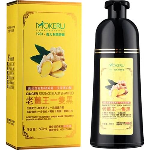 Mokeru Natural Ginger Hair Dye Shampoo Black Easy Using Harmless Scalp Long Lasting Black Hair Color Dying Anti White Gray Hair
