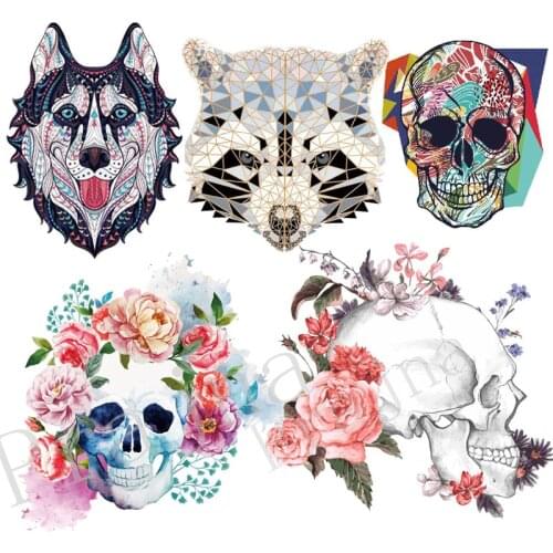 Cartoon Punk Animals Pattern Clothes Patch Punk/Skull Iron On Transfers For DIY Heat Transfer Vinyl Clothes Stickers Applique