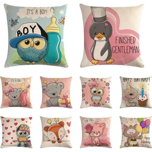 Cushion Cover Festival Dachshund 45X45cm Happy Birthday Cartoon Animal Pillow Cases New Year Gift Bedroom Sofa Decoration ZY962