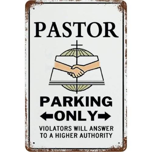 Jeartyca Novelty Vintage Metal Sign,Home Decor Sign Pastor Minister Funny Pray Sign for Outdoor Yard Safety Sign Aluminum Signs