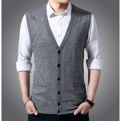 New Man Argyle Cashmere Coat Male Sleeveless Knit Cardigan Casual Button Up Wool Sweater Vest