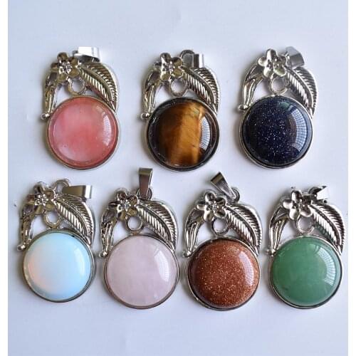 Wholesale 7pcs/lot fashion natural tiger eye stone alloy Leaf charms pendant, used for jewelry accessories marking free shipping