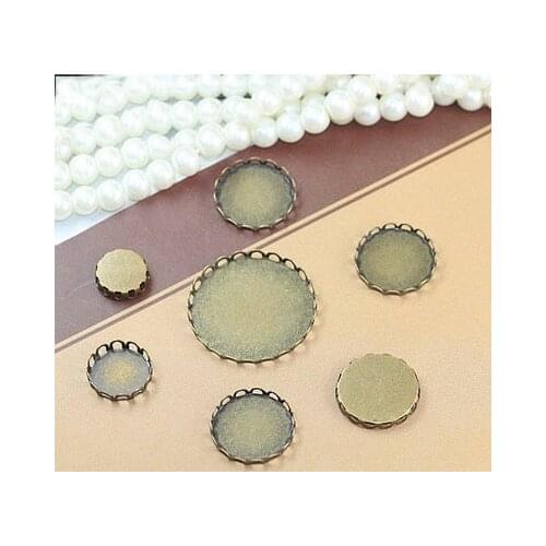 20pcs Fit 10mm 12mm 14mm 20mm Glass Cabochon Base Copper Material Lace Edge Cameo Cabochons Base Setting Jewelry Findings