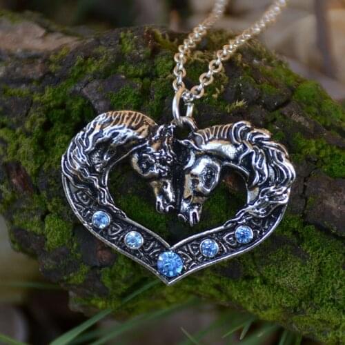 Couple celtics horse pendant with gem heart horse necklace for women men valentines day gift
