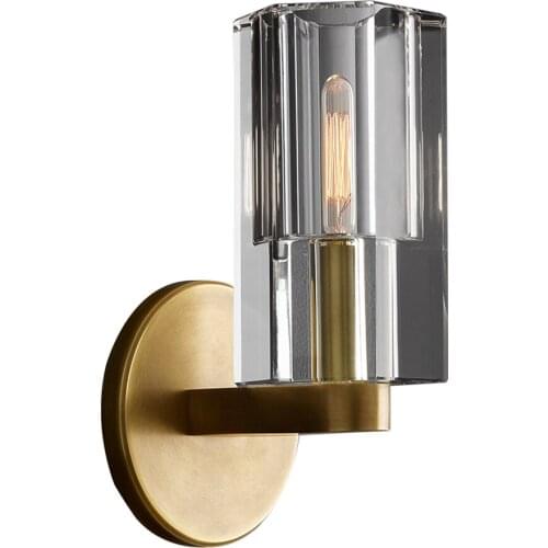 Post-modern Luxury All Copper Wall Lamps American Crystal Living Room Lamps Bedroom Sconces Wall Lights Bathroom Front Lamp
